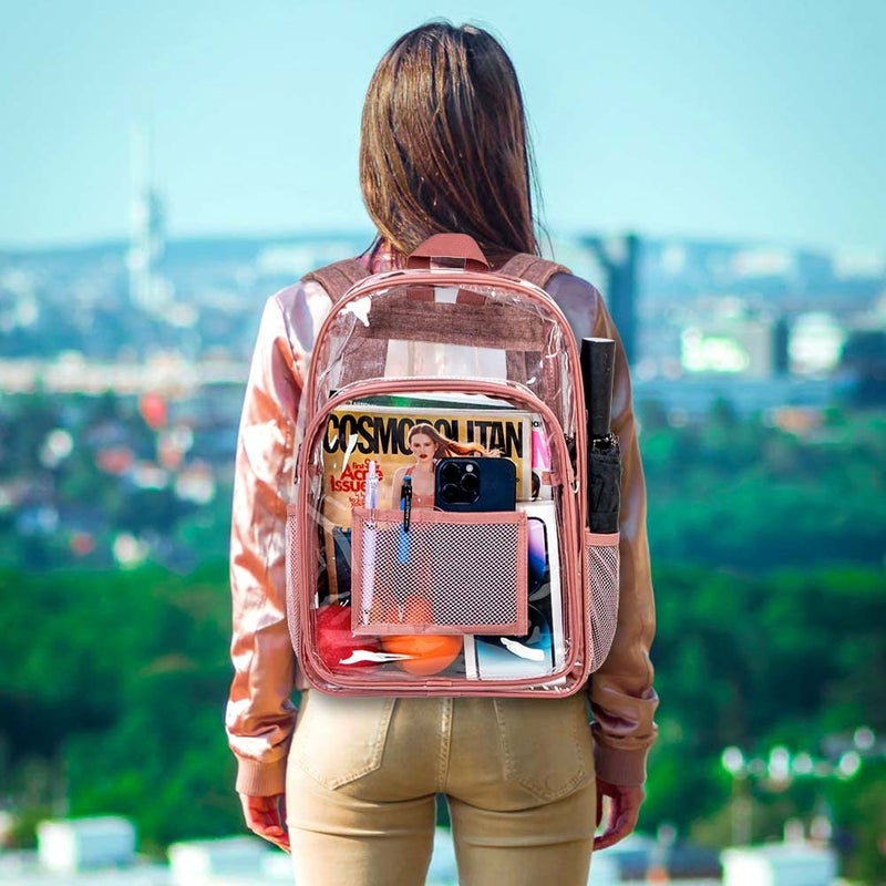 gxtvo Clear Backpack, Heavy Duty Transparent Bookbag, See Through Backpacks for Women Men - Pink - Image 2